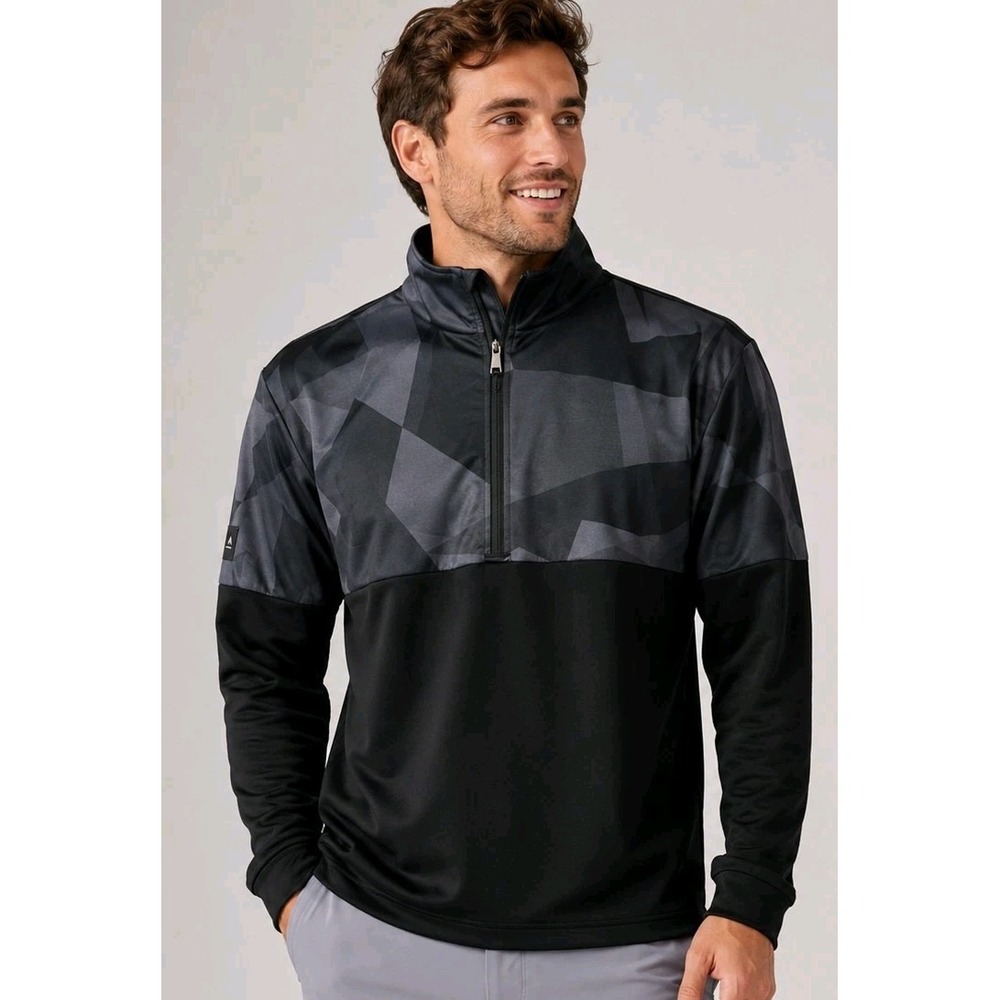 NWOT Mantra Men's Black Gray Geometric Camo 1/4 Zip Luxury Performance Golf L
